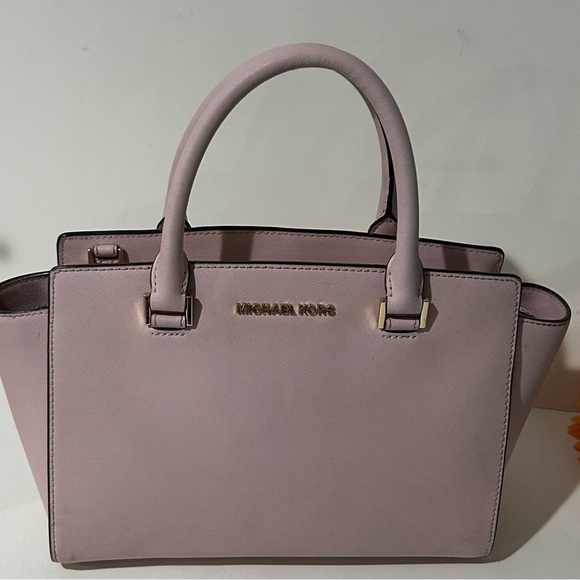 Michael Kors Pink Saffiano Leather Satchel Handbag Structured Tote - Picture 5 of 10